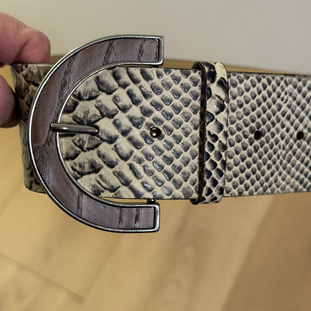 Banana Republic Snakeskin Belt with Brown Wood look and Silver Buckle - Picture 8 of 14